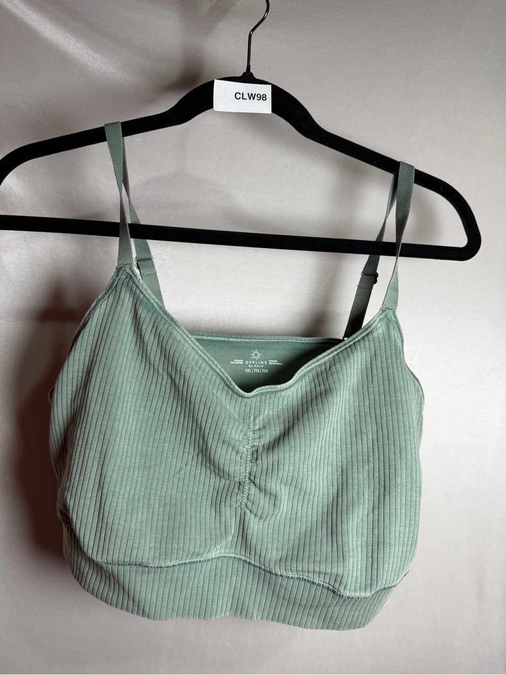 Offline by Aerie Sage Green Ribbed Longline Sports Bra Size XXL CLW98